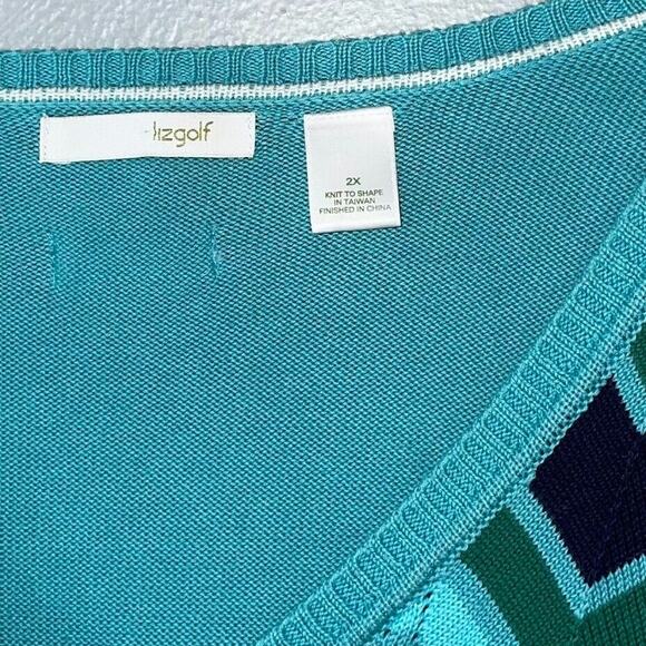 Liz Golf Plus Size 2X Blue Chevron Pointelle Preppy Sporty Tennis Prep Sweater - Picture 6 of 11